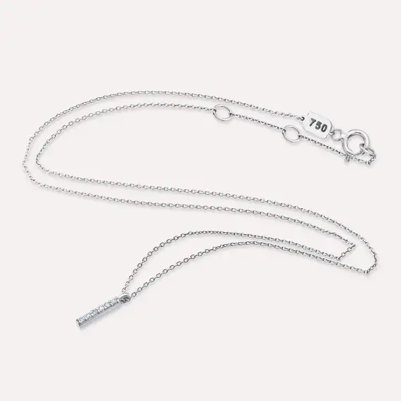 I Letter 0.04 CT Diamond White Gold Necklace - 3