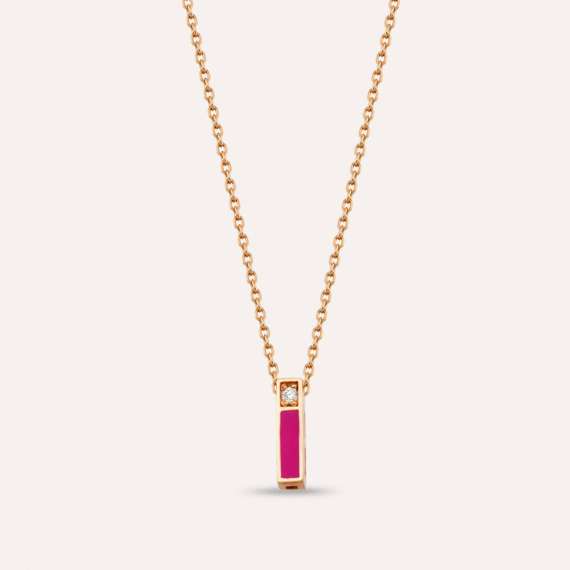 I Letter Diamond and Pink Enamel Rose Gold Pendant - 1