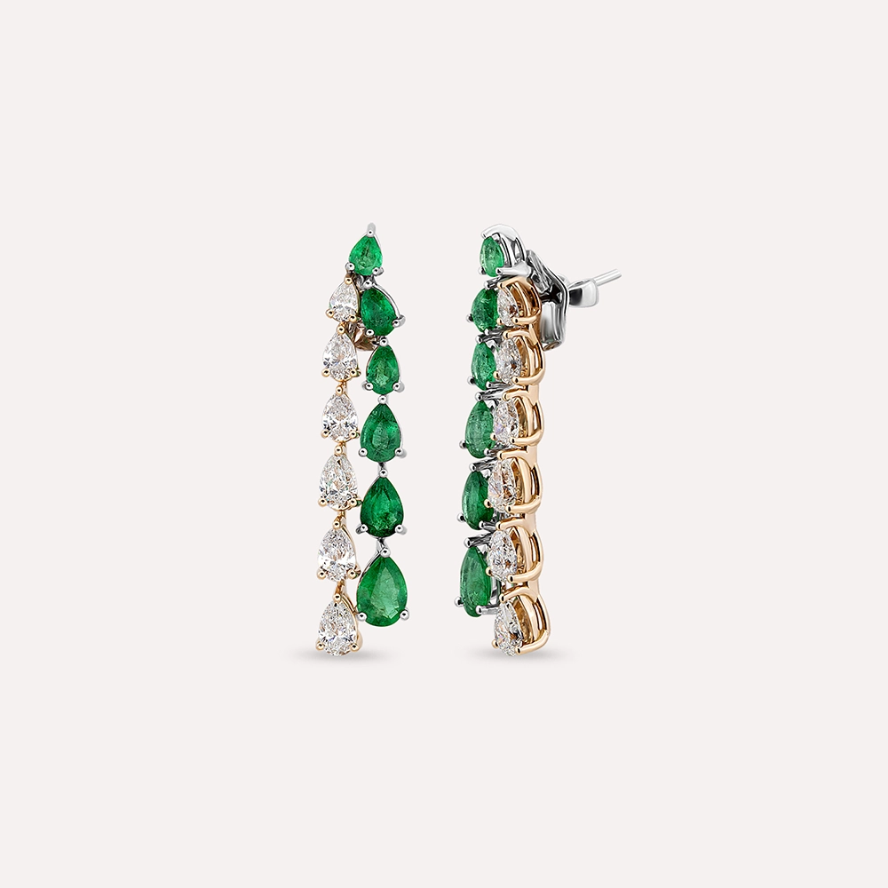 İlas 6.29 CT Pear Cut Emerald and Diamond Earring - 1