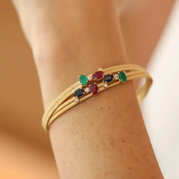 Italian 3.67 CT Colorful Yellow Gold Bracelet - 4