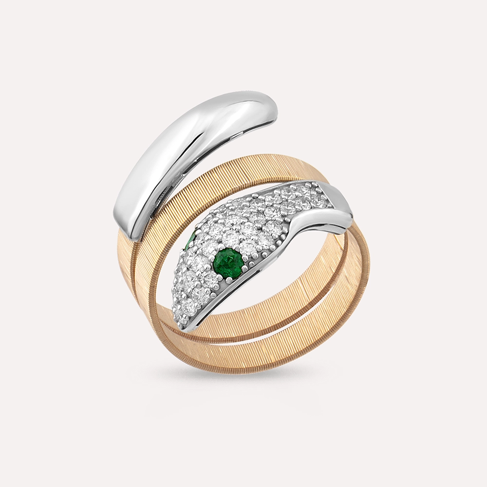 İtalyan 0.68 CT Zümrüt ve Pırlanta Taşlı Yüzük - 3