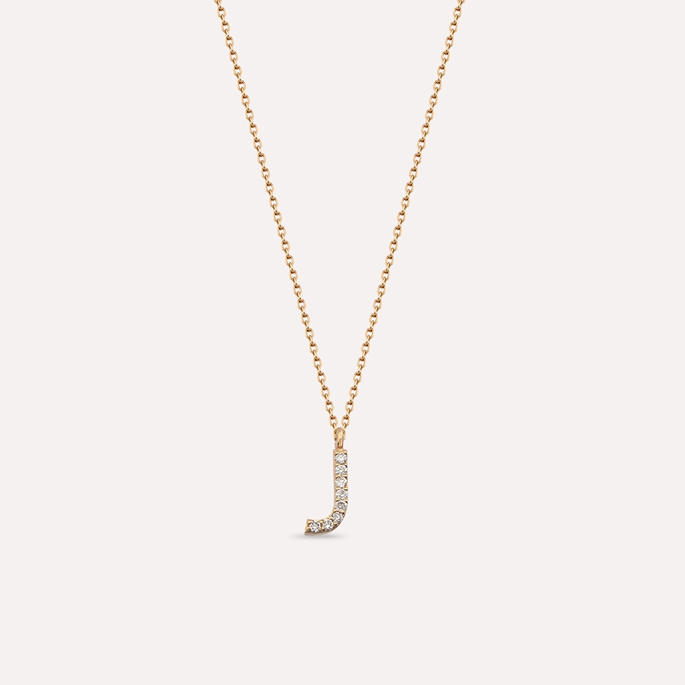 J Letter 0.05 CT Diamond Rose Gold Necklace - 1