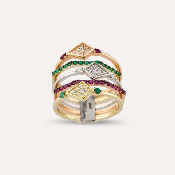Jager 0.63 CT Diamond, Emerald and Ruby Ring - 1