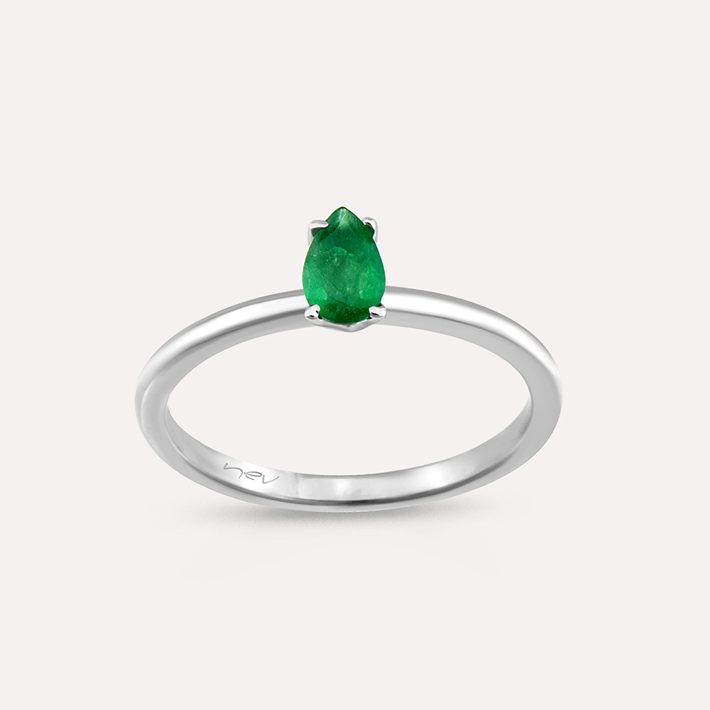 Janet 0.27 CT Pear Cut Emerald White Gold Ring - 1