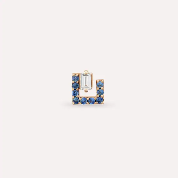 Jill Baguette Cut Diamond and Multicolor Sapphire Rose Gold Single Earring - 3