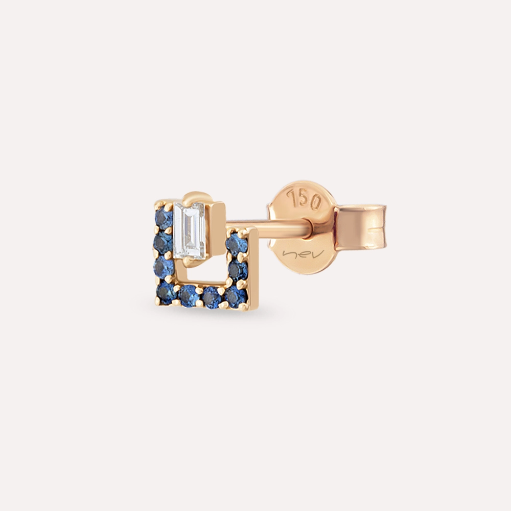 Jill Baguette Cut Diamond and Multicolor Sapphire Rose Gold Single Earring - 1