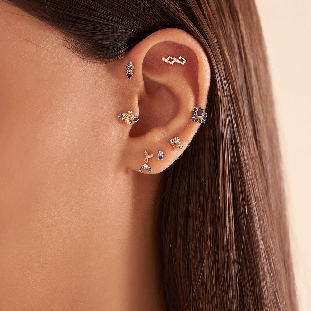 Jill Blue Safir Taşlı Rose Altın Piercing - 2