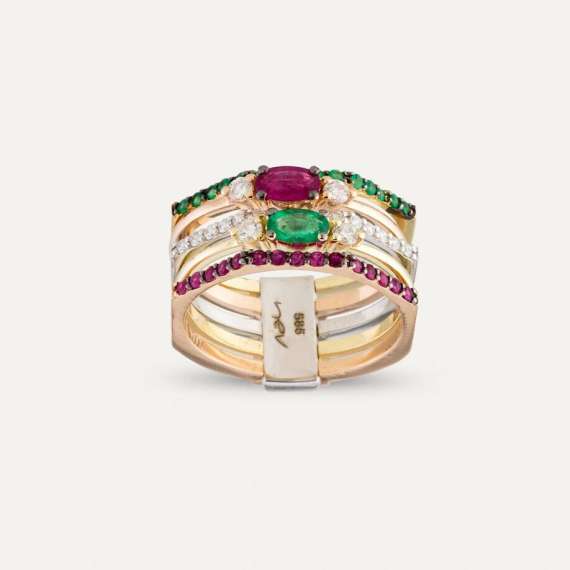 Julep 1.09 CT Diamond, Ruby and Emerald Coctail Ring - 2