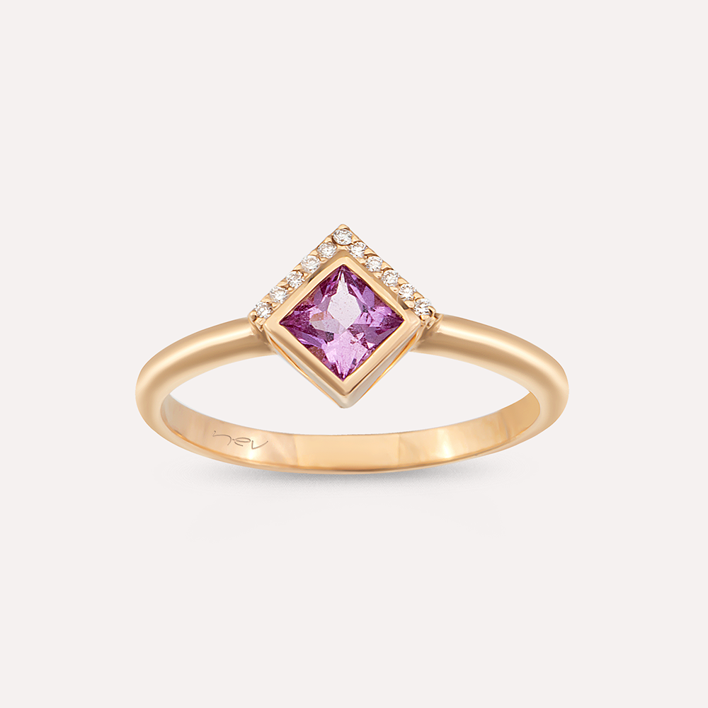 Jules 0.44 CT Pink Safir ve Pırlanta Taşlı Rose Altın Yüzük - 3