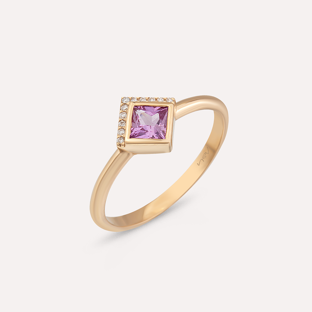 Jules 0.44 CT Pink Safir ve Pırlanta Taşlı Rose Altın Yüzük - 1