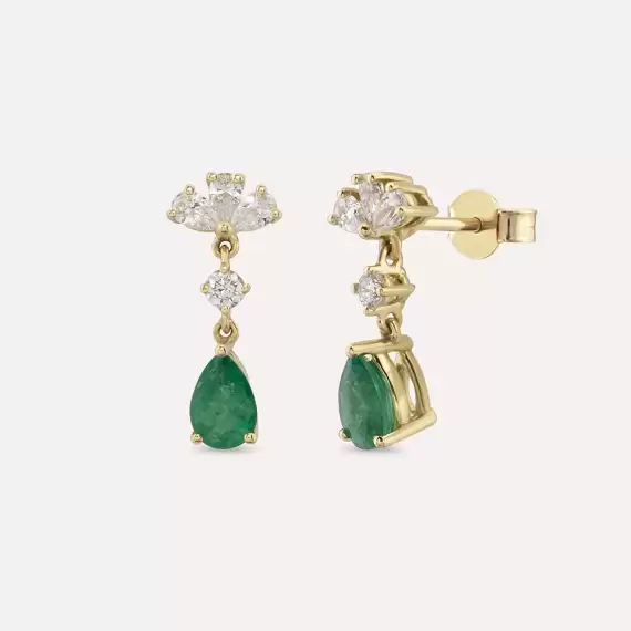 Julia 1.32 CT Emerald and Diamond Yellow Gold Earring - 1