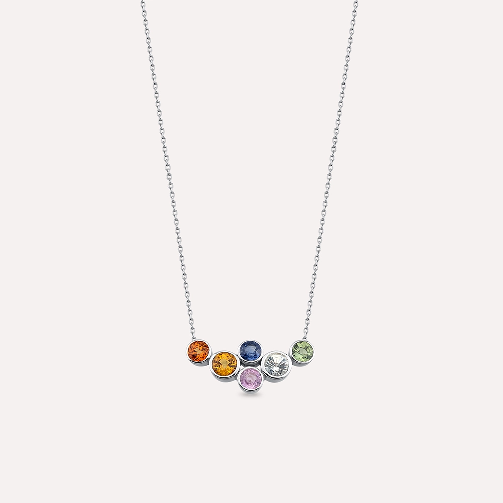 Juno 2.60 CT Multicolor Sapphire White Gold Necklace - 1