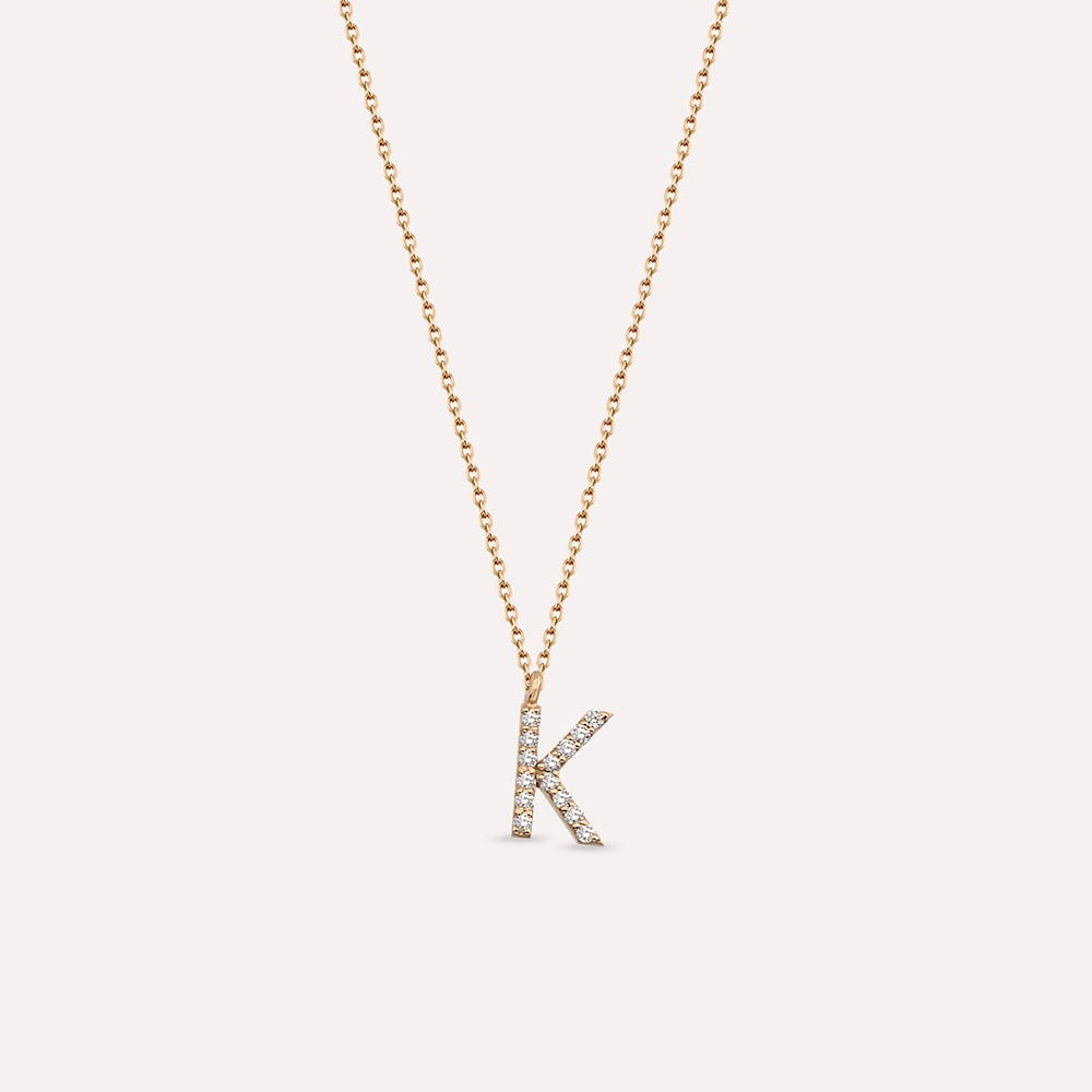 K Letter 0.09 CT Diamond Rose Gold Necklace - 1