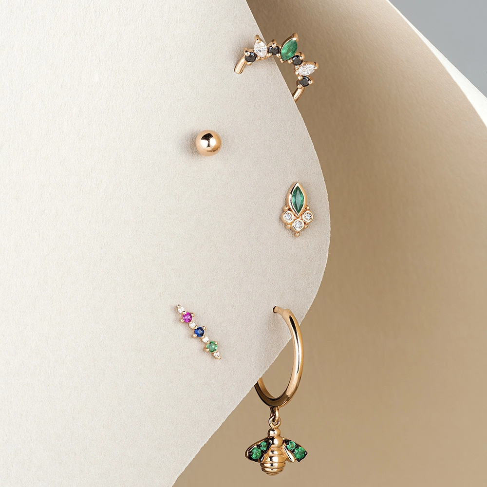 Kai Marquise Cut Emerald and Diamond Rose Gold Piercing - 3