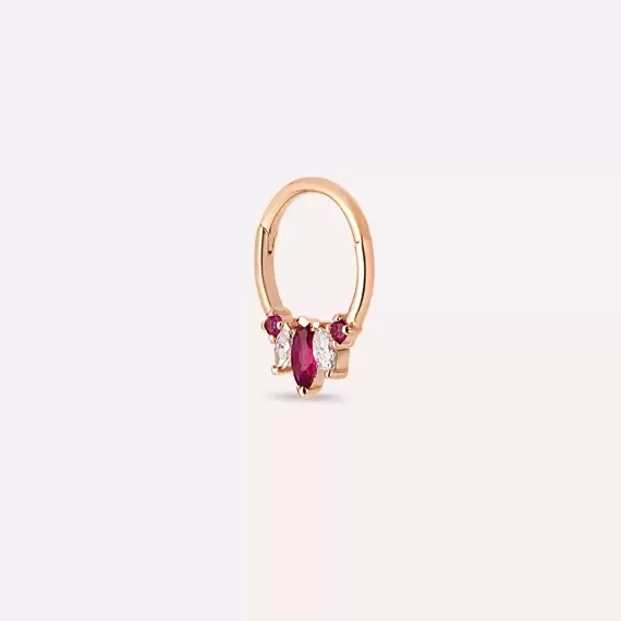 Karla Markiz Kesim Yakut ve Pırlanta Taşlı Rose Altın Halka Piercing - 4