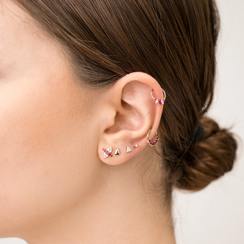 Karla Markiz Kesim Yakut ve Pırlanta Taşlı Rose Altın Halka Piercing - 2