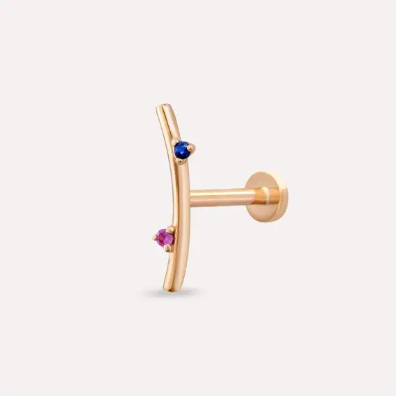 Koza Pink and Blue Sapphire Rose Gold Piercing - 1