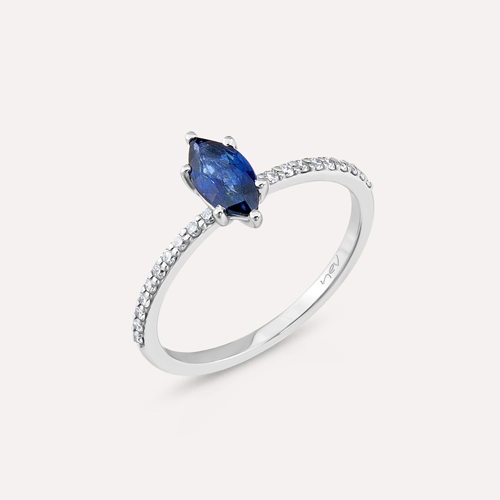 Kyra 0.75 CT Safir ve Pırlanta Taşlı Beyaz Altın Yüzük - 4