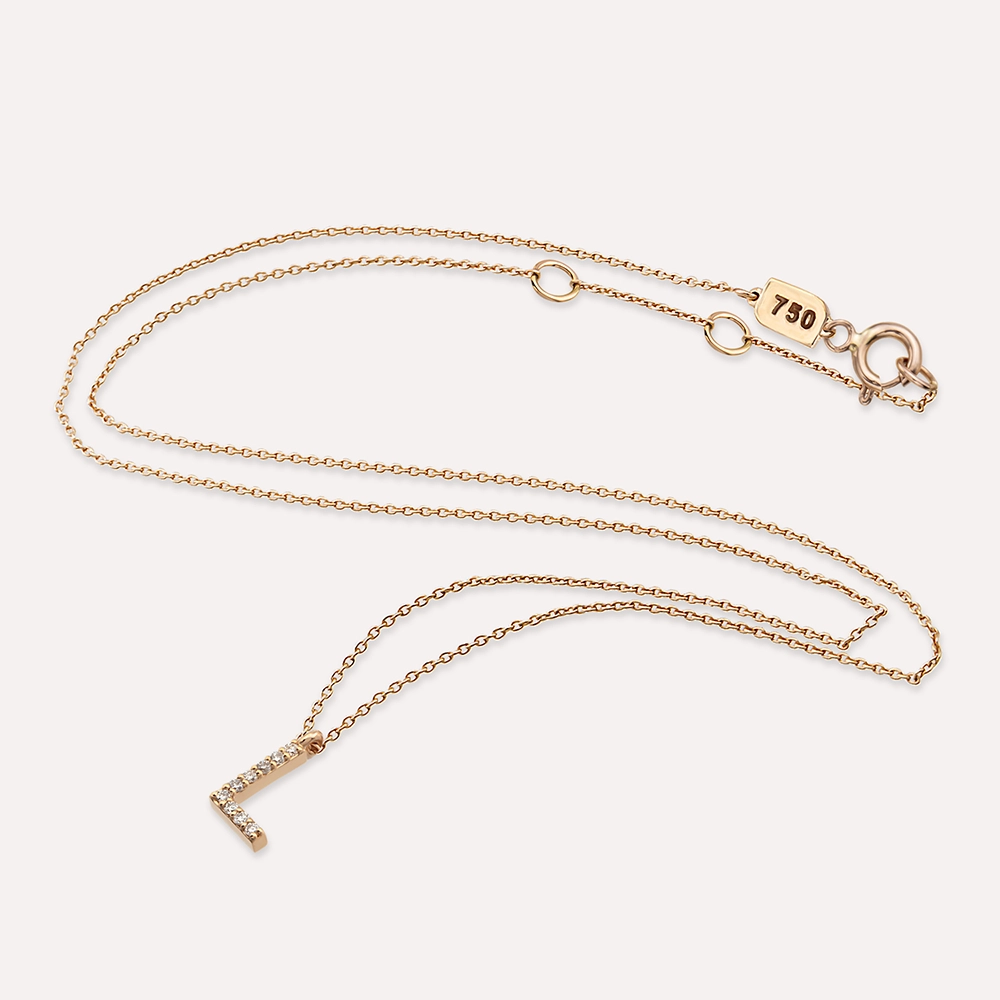 L Letter 0.07 CT Diamond Rose Gold Neckalce - 4