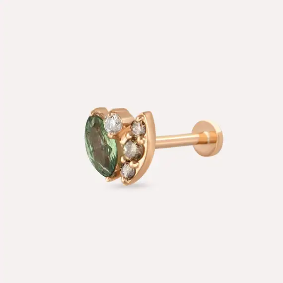 Laurel Green Safir ve Brown Pırlanta Taşlı Rose Altın Piercing - 1