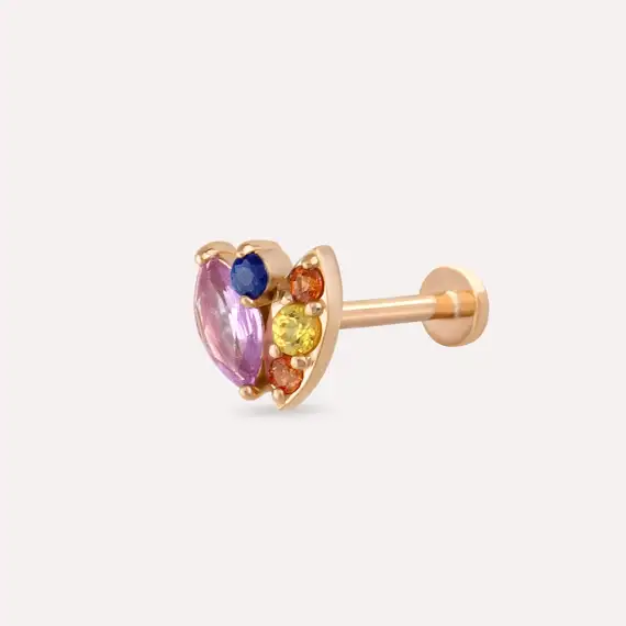 Laurel Multicolor Safir Taşlı Rose Altın Piercing - 1