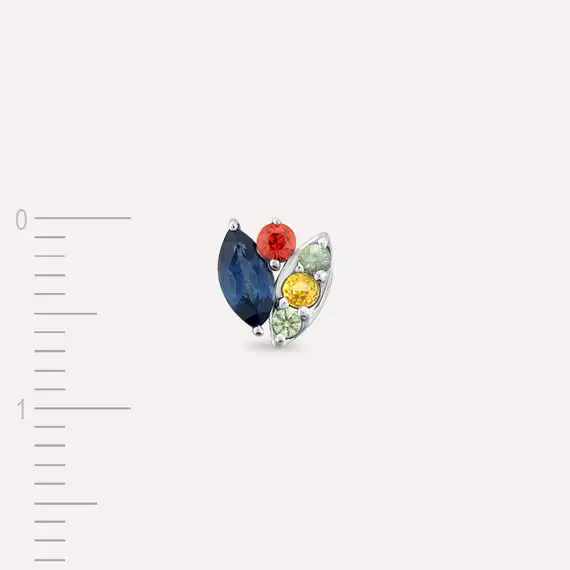 Laurel Multicolor Sapphire White Gold Single Earring - 4