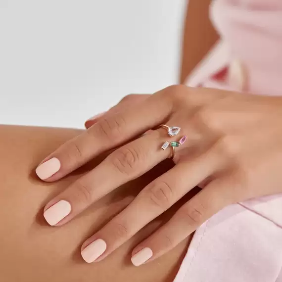 Legame 1.45 CT Multicolor Safir ve Pırlanta Taşlı Rose Altın Yüzük - 2