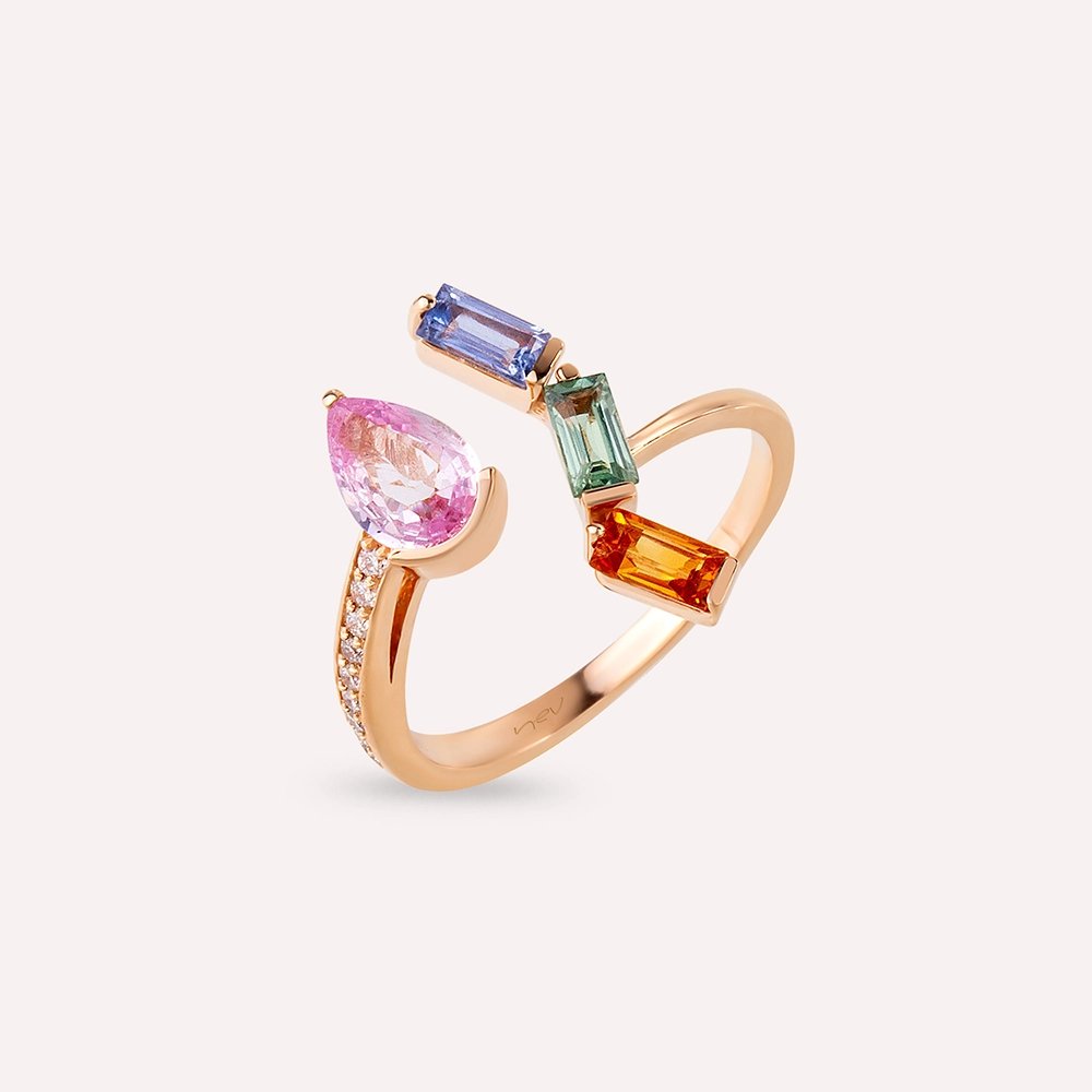 Legame 1.60 CT Multicolor Sapphire and Diamond Rose Gold Ring - 1