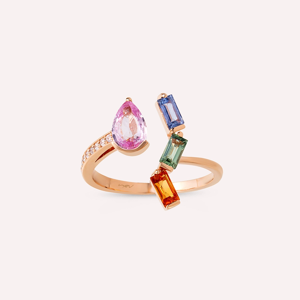 Legame 1.60 CT Multicolor Sapphire and Diamond Rose Gold Ring - 3