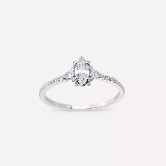 Lumino 0.49 CT Markiz ve Damla Kesim Pırlanta Taşlı Beyaz Altın Yüzük - 1