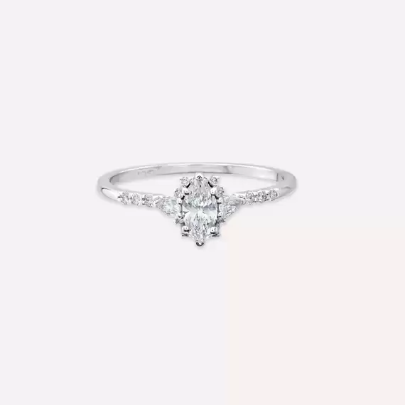 Lumino 0.49 CT Markiz ve Damla Kesim Pırlanta Taşlı Beyaz Altın Yüzük - 4