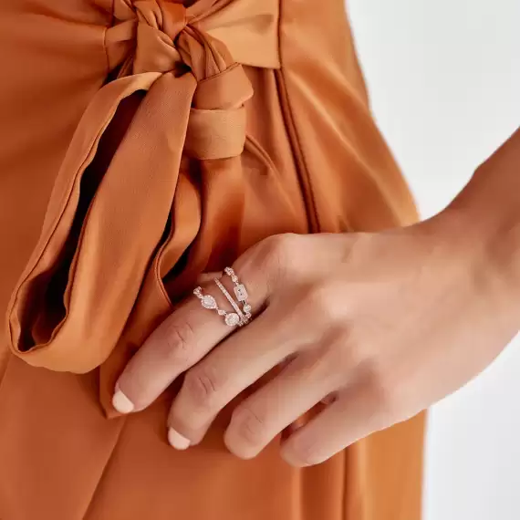 Lia 0.67 CT Damla ve Baget Kesim Pırlanta Taşlı Rose Altın Yüzük - 2