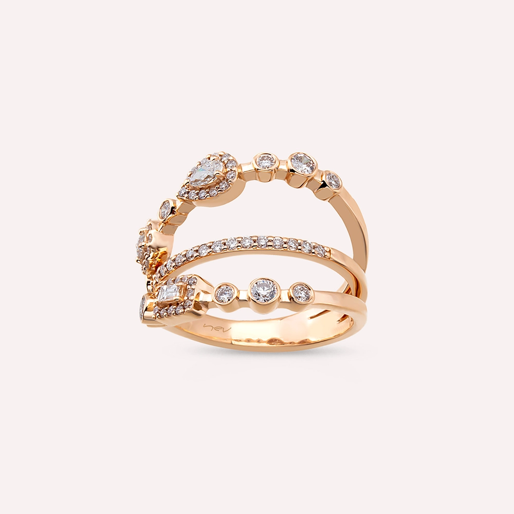 Lia 0.67 CT Damla ve Baget Kesim Pırlanta Taşlı Rose Altın Yüzük - 3