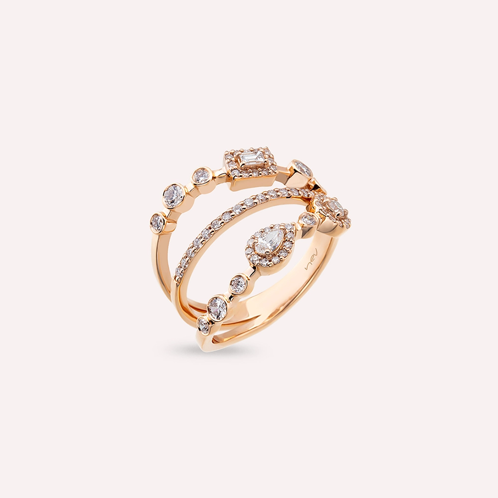 Lia 0.67 CT Damla ve Baget Kesim Pırlanta Taşlı Rose Altın Yüzük - 1