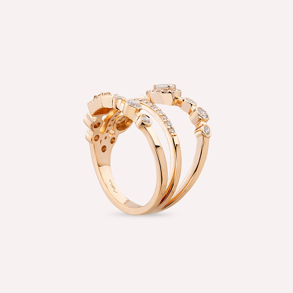 Lia 0.67 CT Damla ve Baget Kesim Pırlanta Taşlı Rose Altın Yüzük - 6