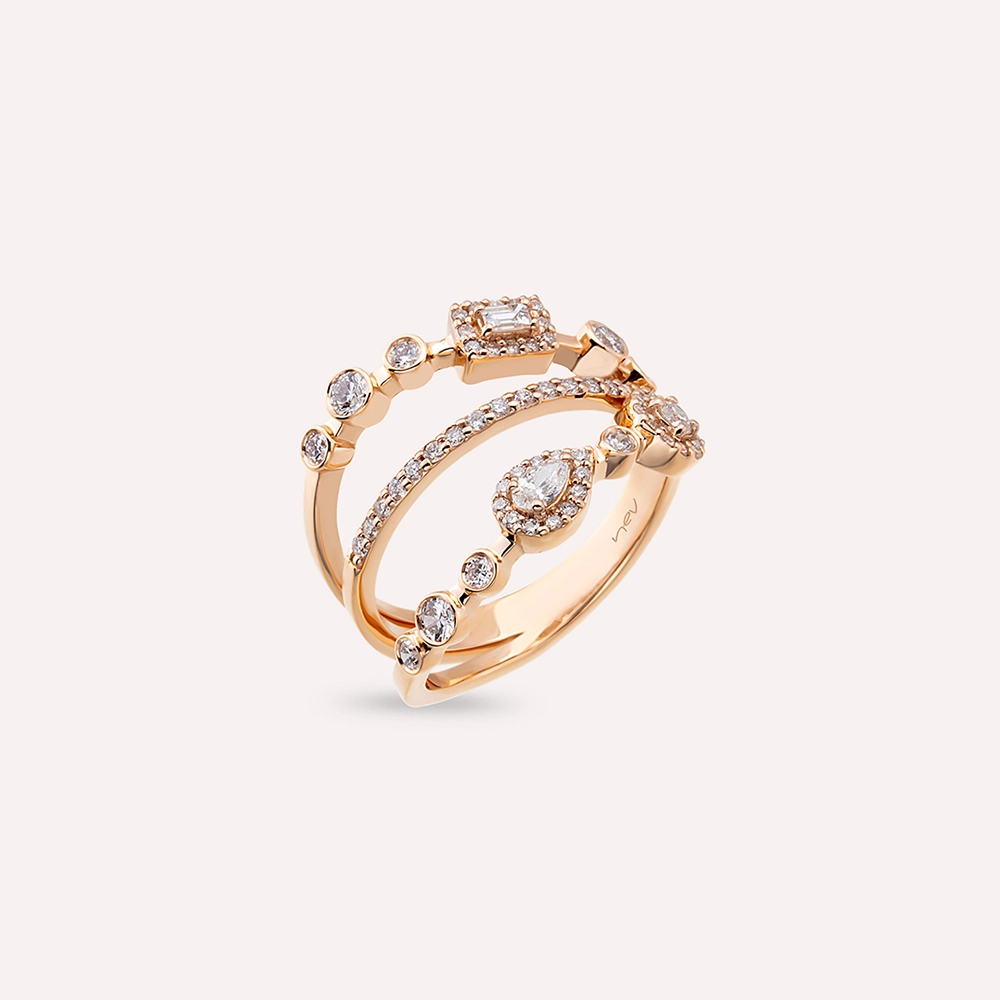 Lia 0.70 CT Pear and Baguette Cut Diamond Rose Gold Ring - 4