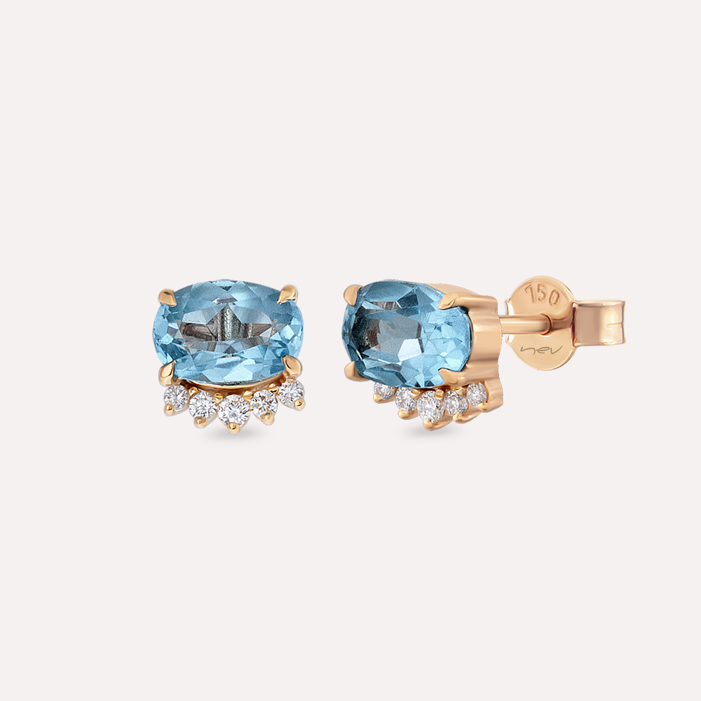 Libby 2.01 CT Blue Topaz and Diamond Rose Gold Earring - 1