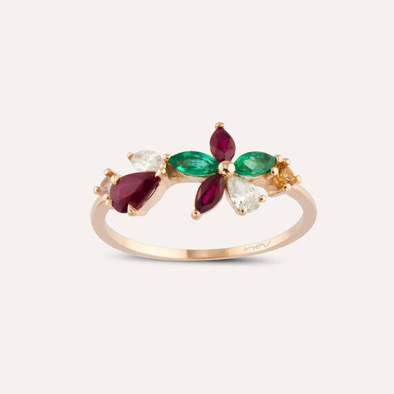 Lilia Diamond, Ruby and Emerald Rose Gold Ring - 3