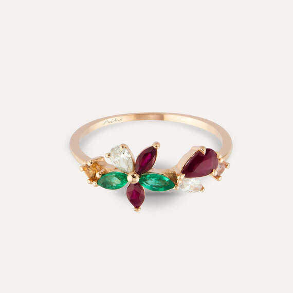 Lilia Diamond, Ruby and Emerald Rose Gold Ring - 5