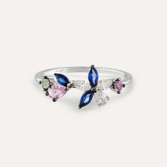 Lilia Multicolor Sapphire and Diamond White Gold Ring - 3