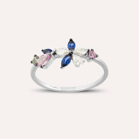 Lilia Multicolor Sapphire and Diamond White Gold Ring - 1
