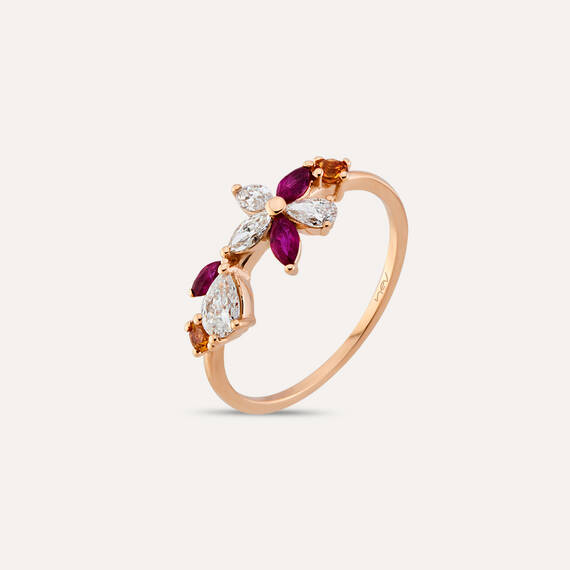 Lilia Multicolor Sapphire, Ruby and Diamond Rose Gold Ring - 1