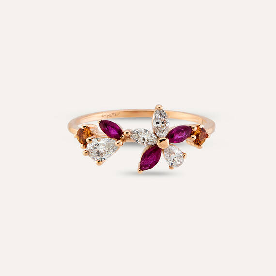 Lilia Multicolor Sapphire, Ruby and Diamond Rose Gold Ring - 6