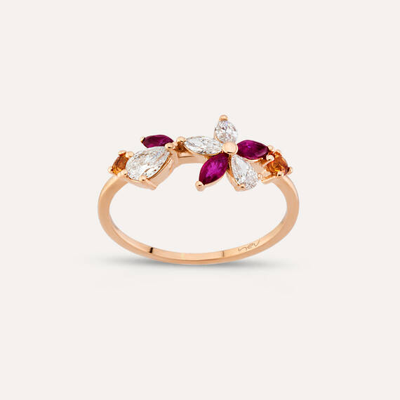Lilia Multicolor Sapphire, Ruby and Diamond Rose Gold Ring - 3