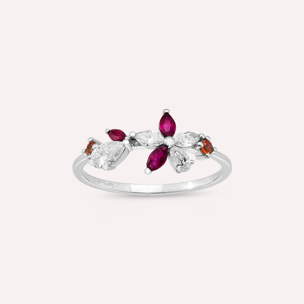 Lilia Multicolor Sapphire, Ruby and Diamond White Gold Ring