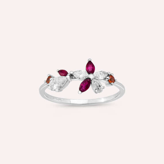 Lilia Multicolor Sapphire, Ruby and Diamond White Gold Ring - 1