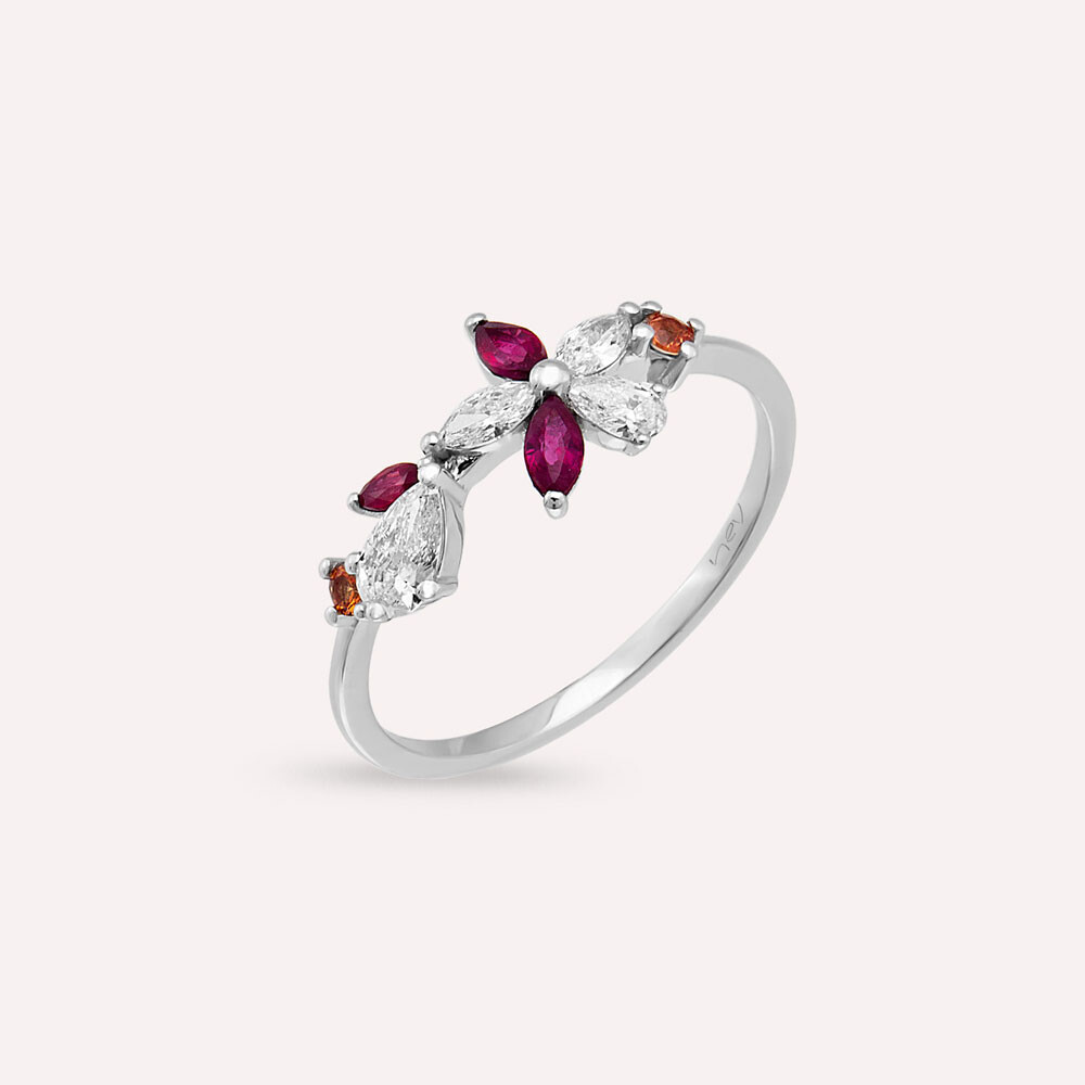 Lilia Multicolor Sapphire, Ruby and Diamond White Gold Ring