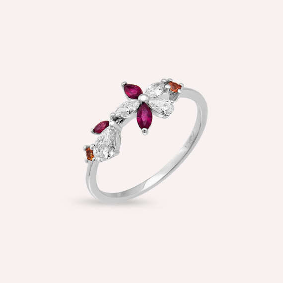 Lilia Multicolor Sapphire, Ruby and Diamond White Gold Ring - 3