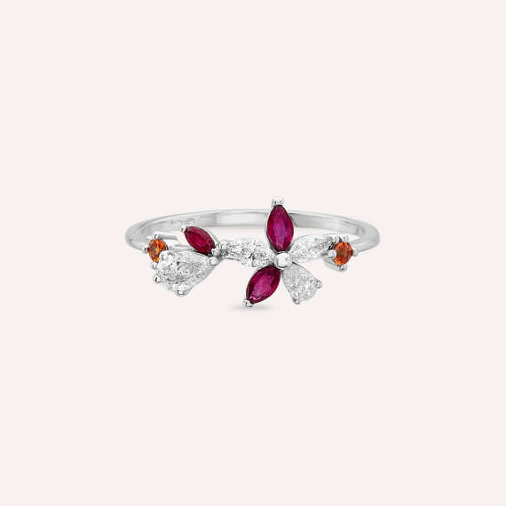 Lilia Multicolor Sapphire, Ruby and Diamond White Gold Ring - 4