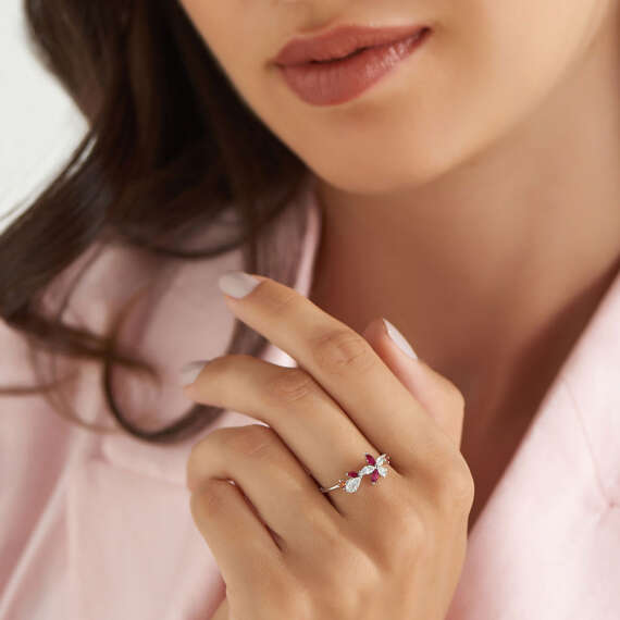 Lilia Multicolor Sapphire, Ruby and Diamond White Gold Ring - 2